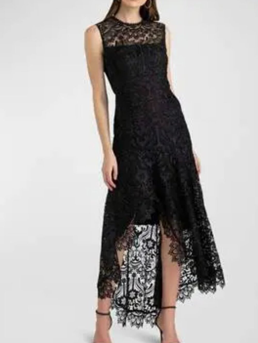 Shoshanna Midnight Leila High-Low Lace Dress — Black/Jet